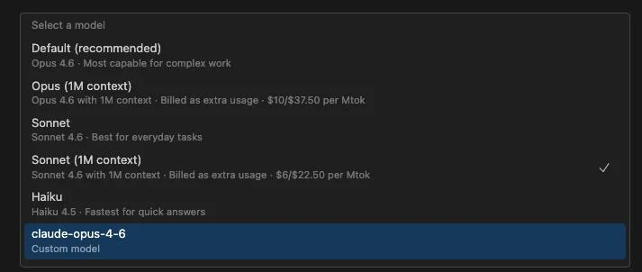 Claude Code 모델 선택 화면
