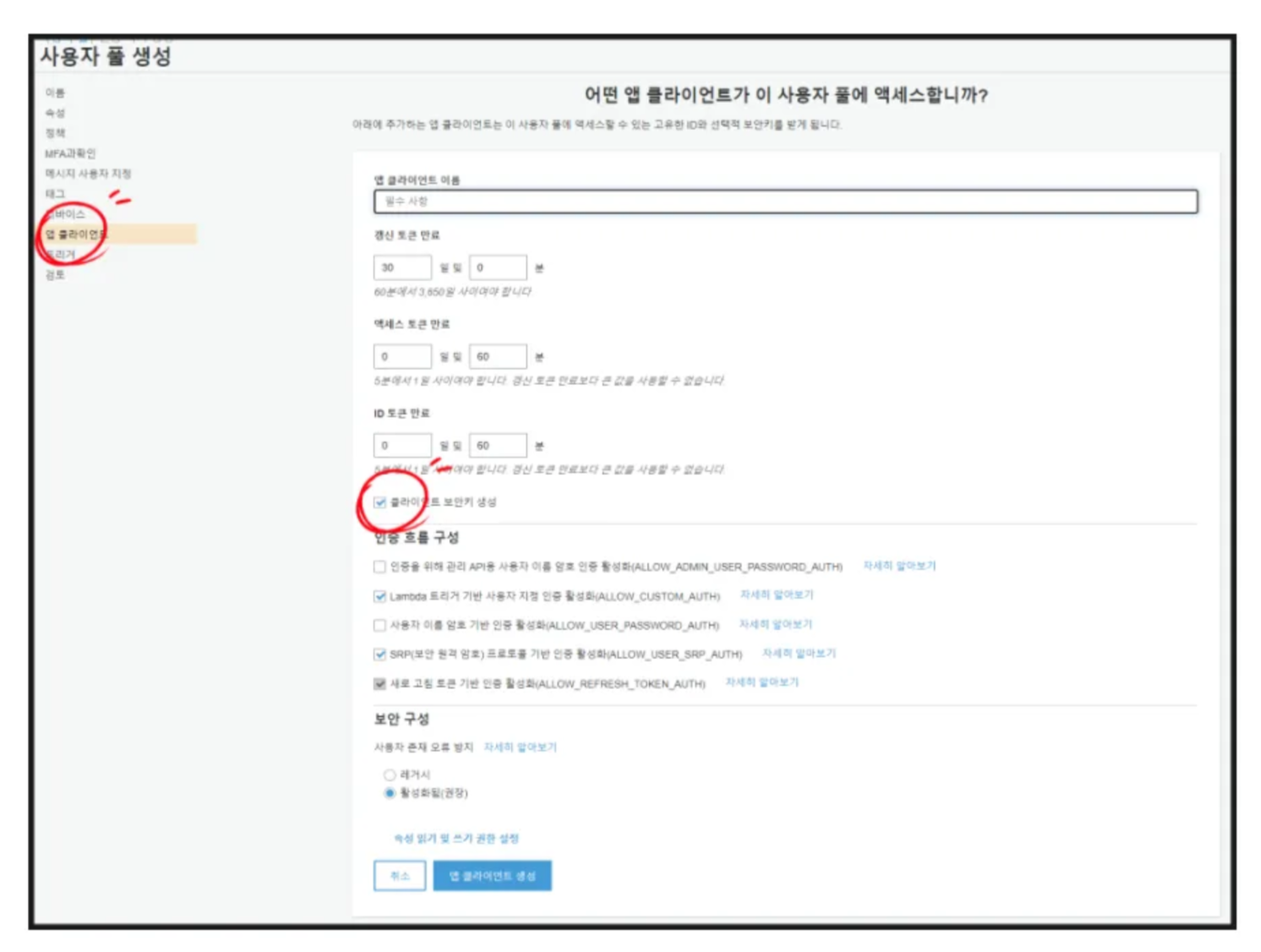 Cognito 클라이언트 설정
