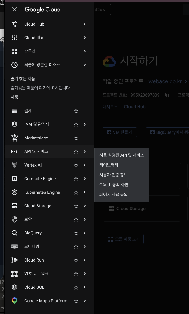 Left menu — APIs & Services